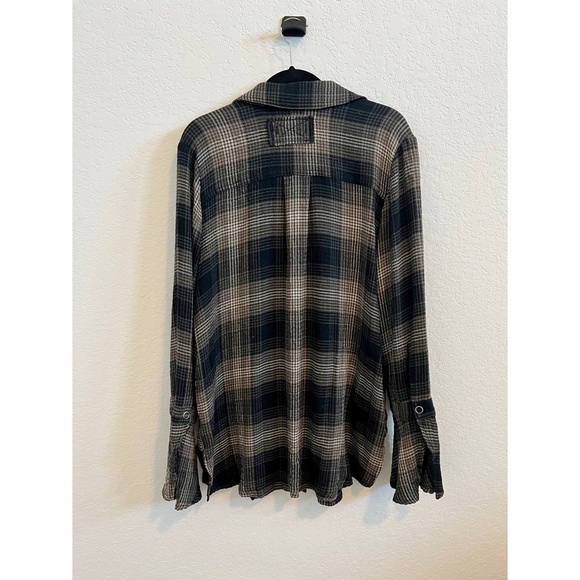 NWOT Free People Willow Plaid Shirt in Black Combo - Picture 5 of 9